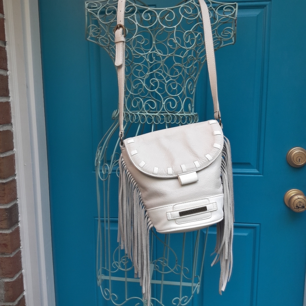 Genuine Leather Fringe Purse Bucket Bag Real Leather Boho Crossbody Handbag VTG - Picture 5 of 13